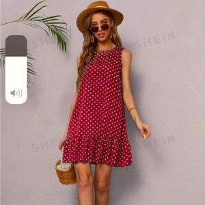 SHEIN LUNE•Emery Rose•Polka Dot Ruffle Hem Dress•Burgundy in color• Size S